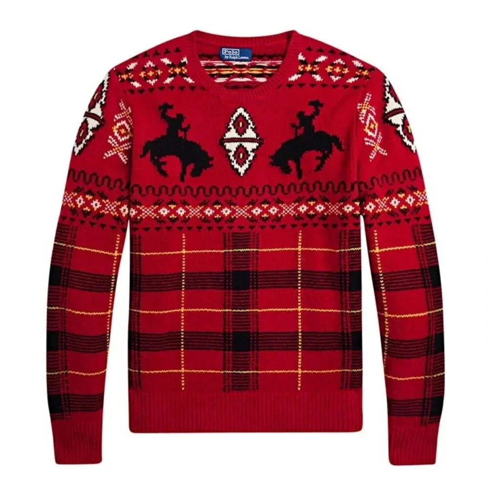 Polo Ralph Lauren Men's Red Western-Inspired Fair Isle Sweater Size XL MSRP $498